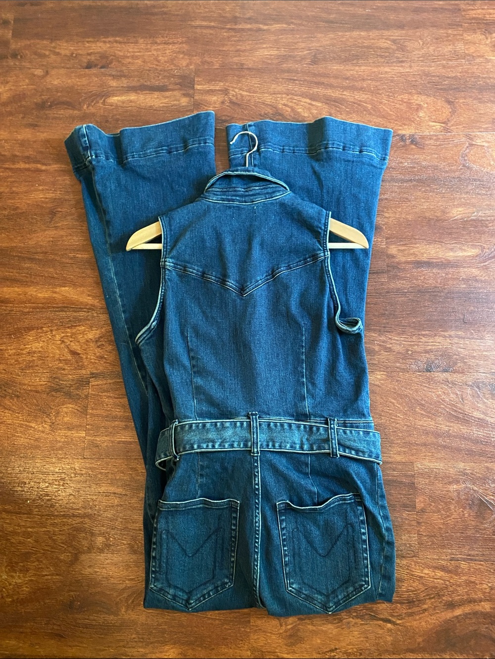 Show Me Your MUMU Denim Jacksonville Jumpsuit Sleeveless Color Thunder Sz XL - Picture 7 of 13